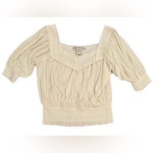 American Rag Cream Smocked Peasant Top Puff Sleeves NWT Size Large Boho